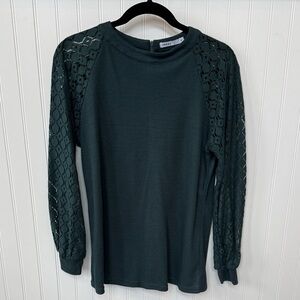 Lace-Sleeve Long Sleeve Top in Dark Teal